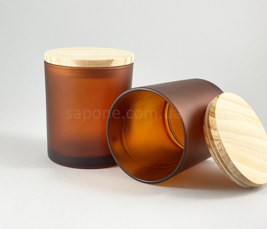Підсвічник скляний з дерев'яною кришкою (коричневий), 300 мл