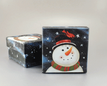 Подарункова коробка "Сніговик в капелюсі" (квадратна) S - 6097