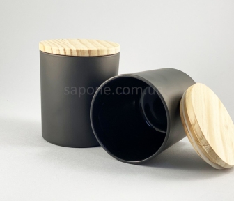 Підсвічник скляний з дерев'яною кришкою (чорний), 300 мл - 7156
